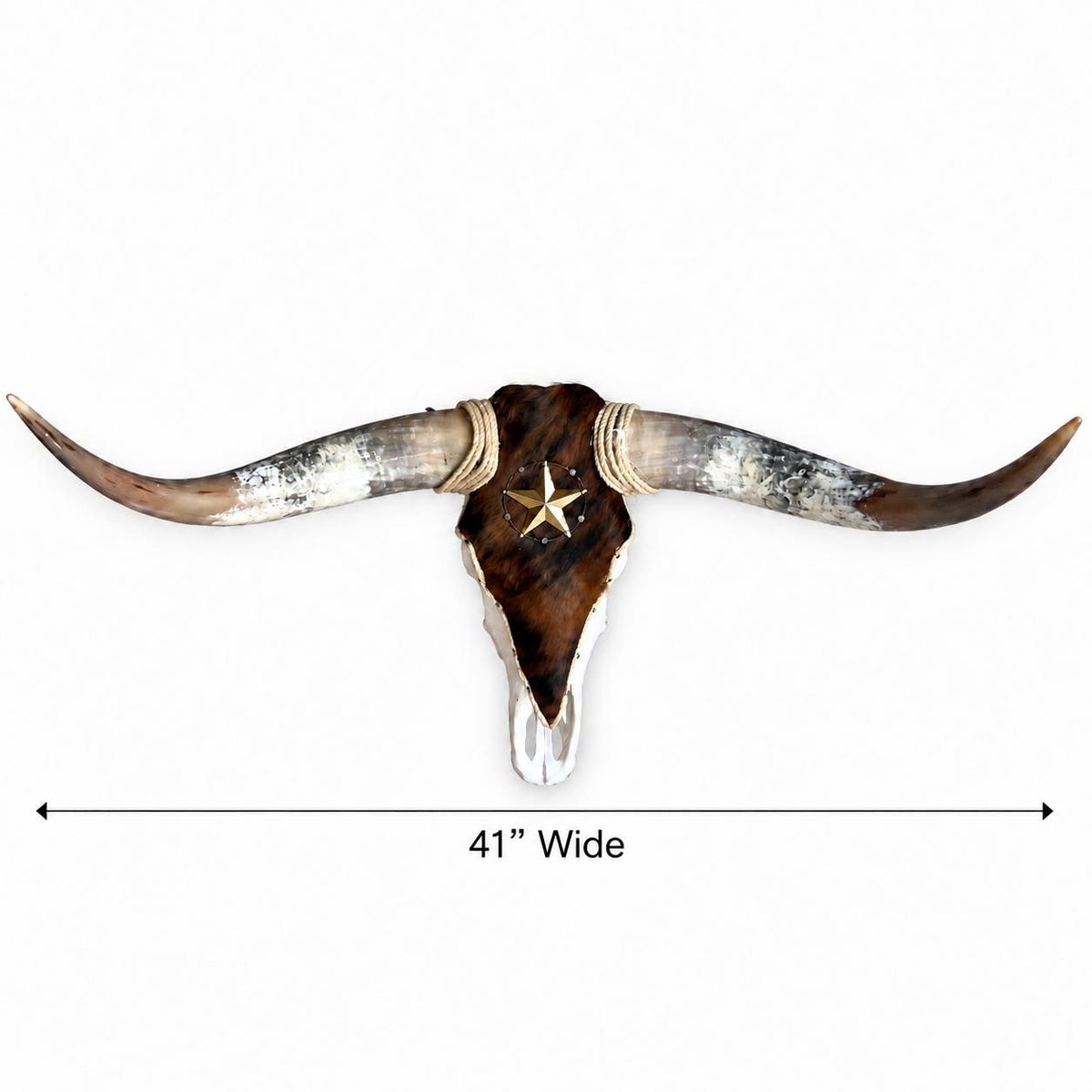 Longhorn Skull Wall Decor, 41” Wide – Brown Cowhide with Western Star