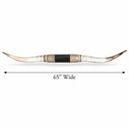 Mounted Longhorn Wall Decor, 65” Wide - Natural Horns with Cowhide-Wrapped Wood Mount