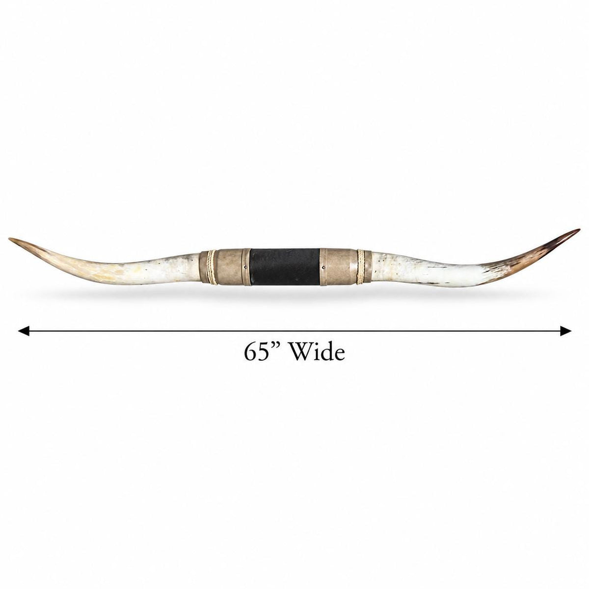 Mounted Longhorn Wall Decor, 65” Wide - Natural Horns with Cowhide-Wrapped Wood Mount