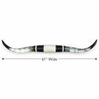 Mounted Longhorn Wall Decor, 61” Wide - Natural Horns with Cowhide-Wrapped Wood Mount