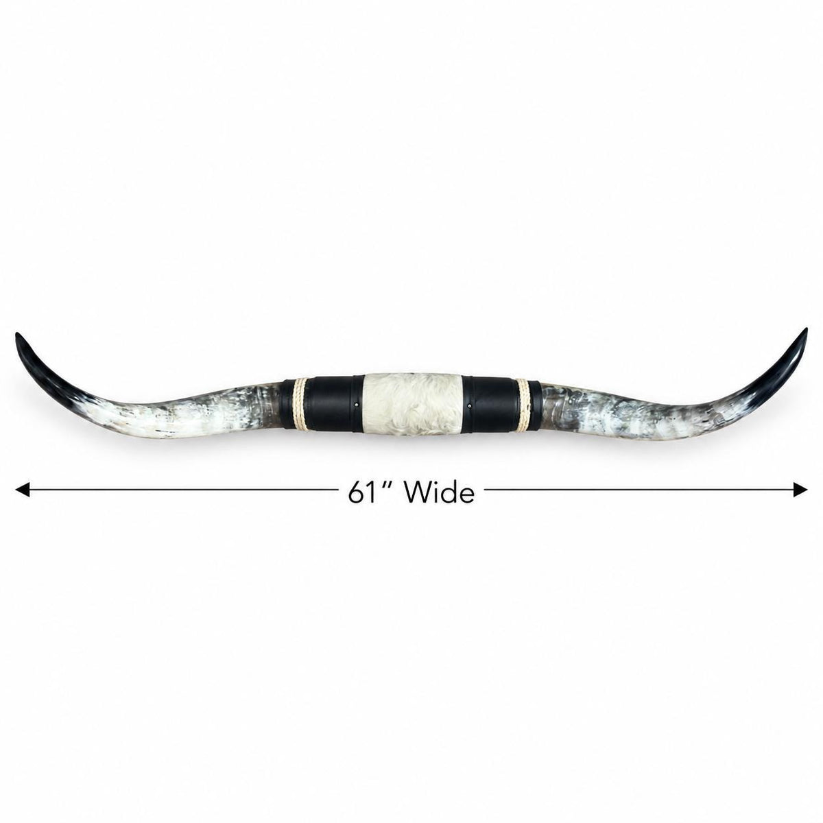Mounted Longhorn Wall Decor, 61” Wide - Natural Horns with Cowhide-Wrapped Wood Mount