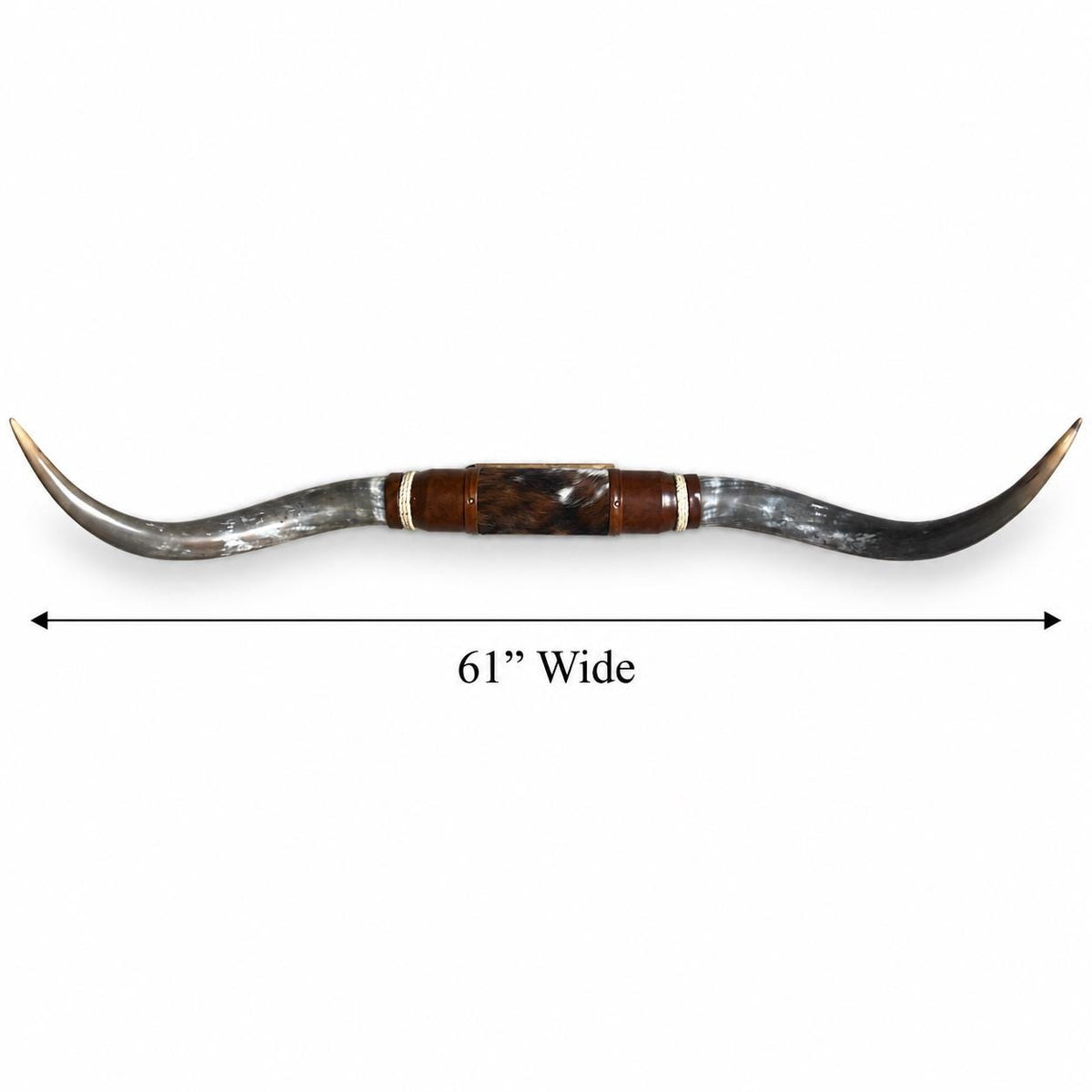 Mounted Longhorn Wall Decor, 61” Wide - Natural Horns with Cowhide-Wrapped Wood Mount
