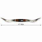Mounted Longhorn Wall Decor, 67” Wide - Natural Horns with Cowhide-Wrapped Wood Mount