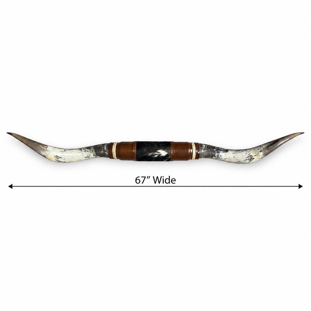 Mounted Longhorn Wall Decor, 67” Wide - Natural Horns with Cowhide-Wrapped Wood Mount