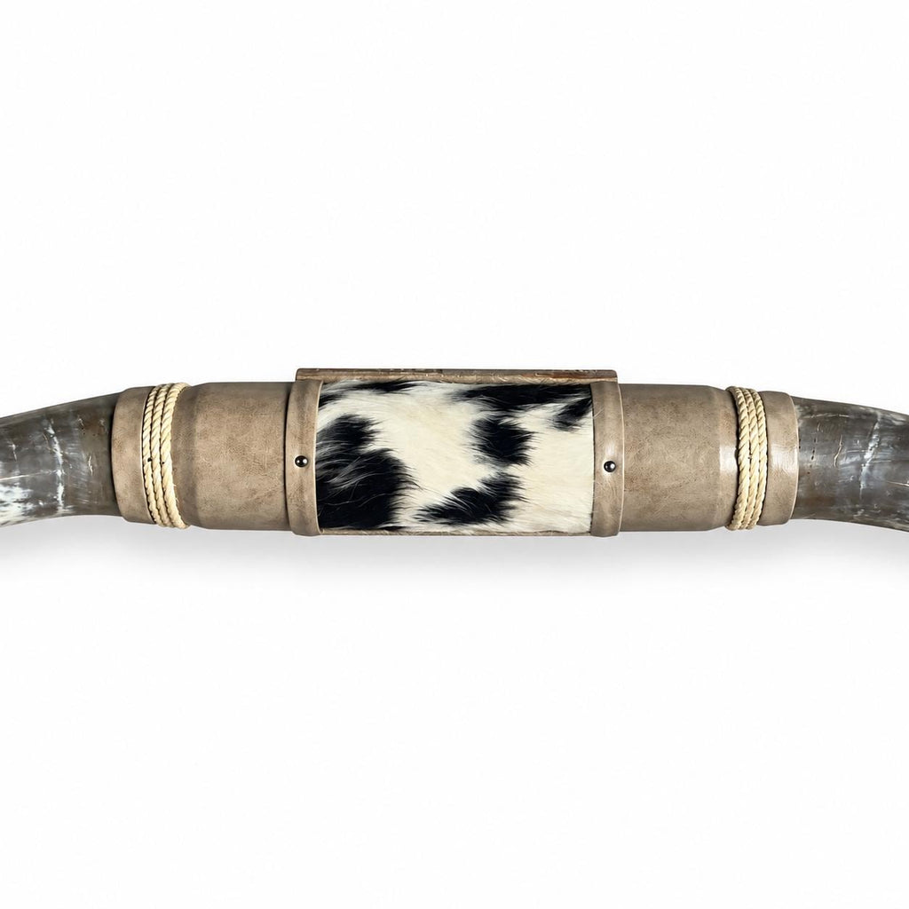 Mounted Longhorn Wall Decor, 64” Wide - Natural Horns with Cowhide-Wrapped Wood Mount