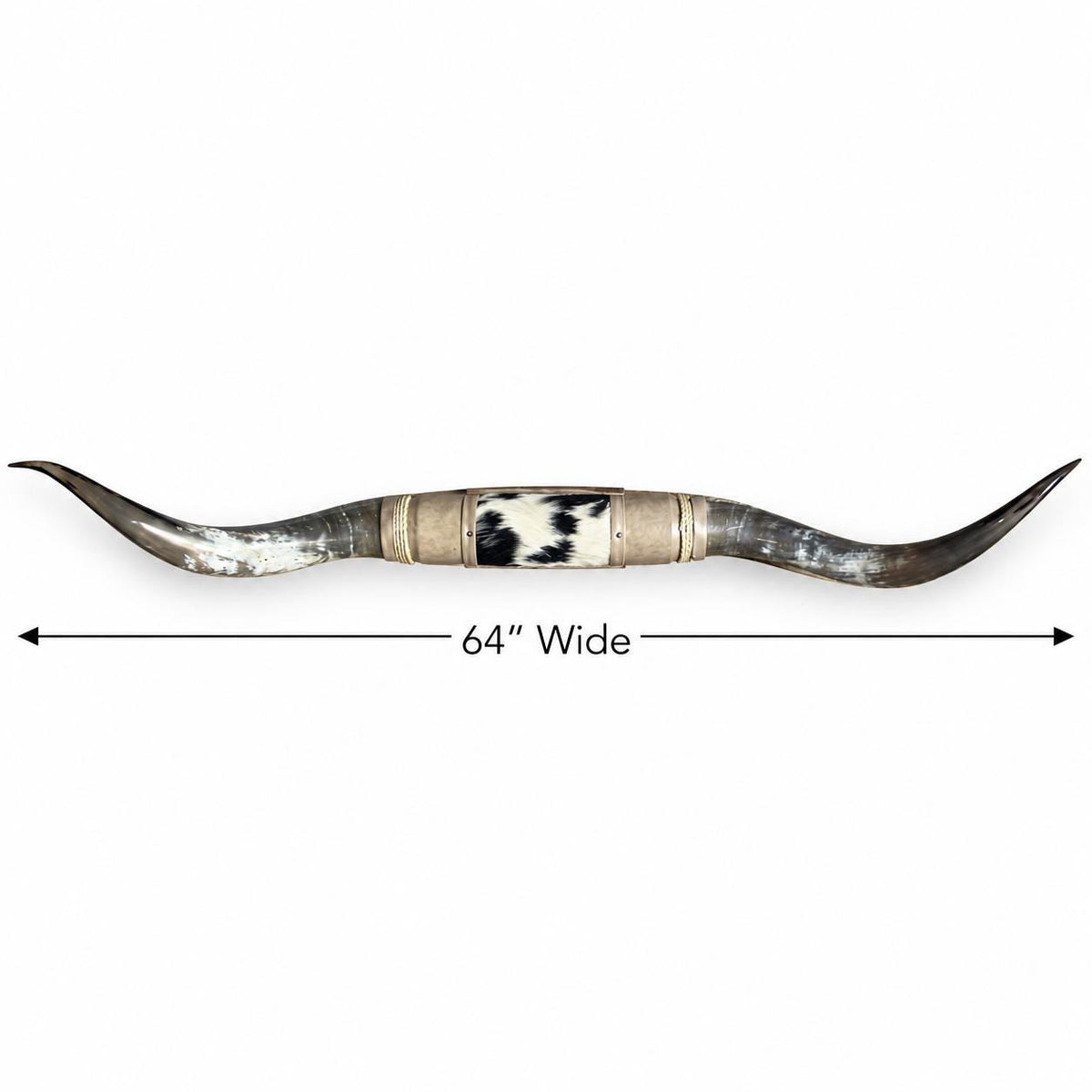 Mounted Longhorn Wall Decor, 64” Wide - Natural Horns with Cowhide-Wrapped Wood Mount