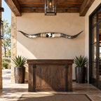 Mounted Longhorn Wall Decor, 64” Wide - Natural Horns with Cowhide-Wrapped Wood Mount