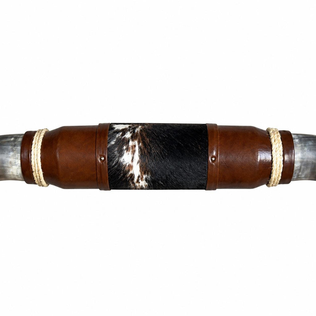 Mounted Longhorn Wall Decor, 68” Wide - Natural Horns with Cowhide-Wrapped Wood Mount