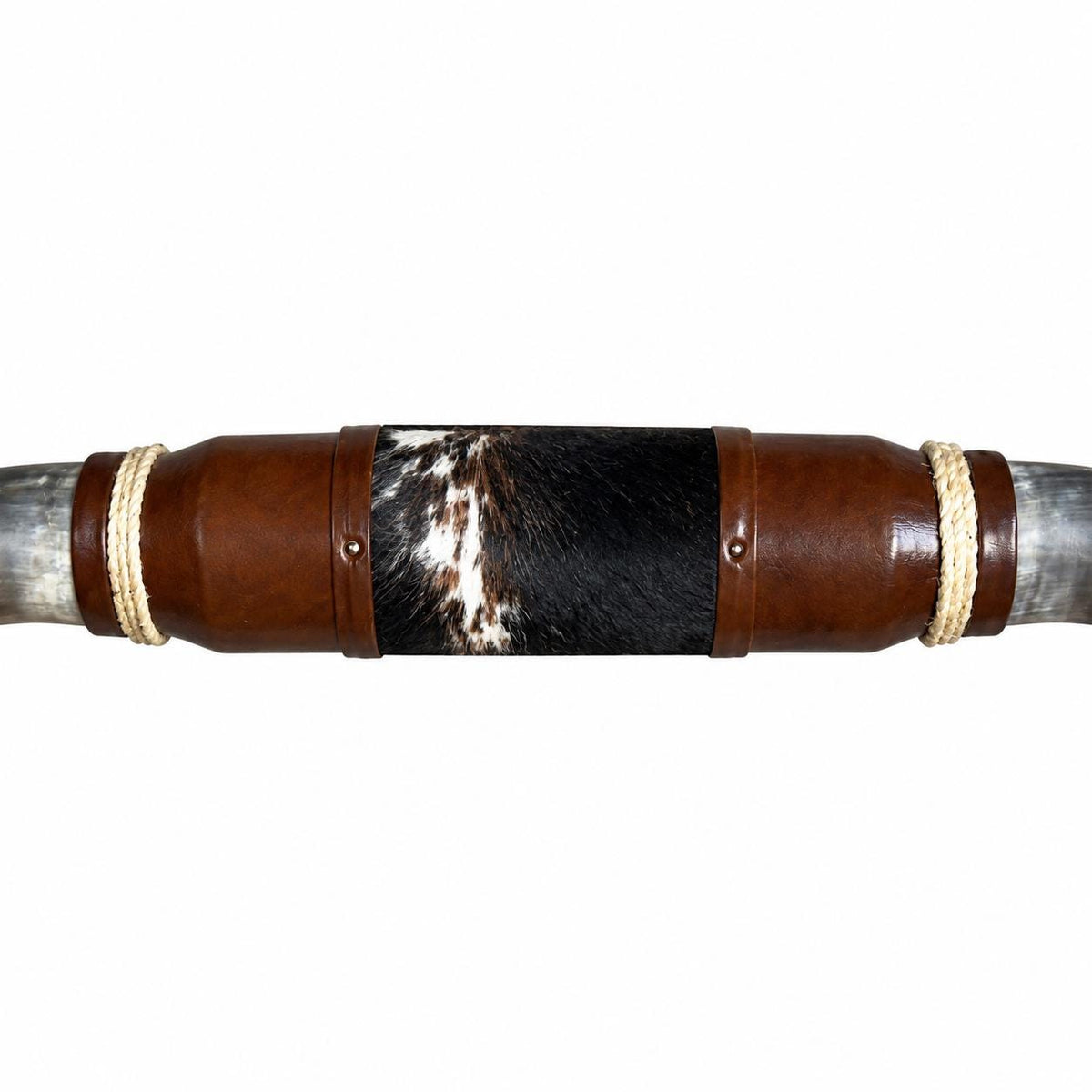 Mounted Longhorn Wall Decor, 68” Wide - Natural Horns with Cowhide-Wrapped Wood Mount