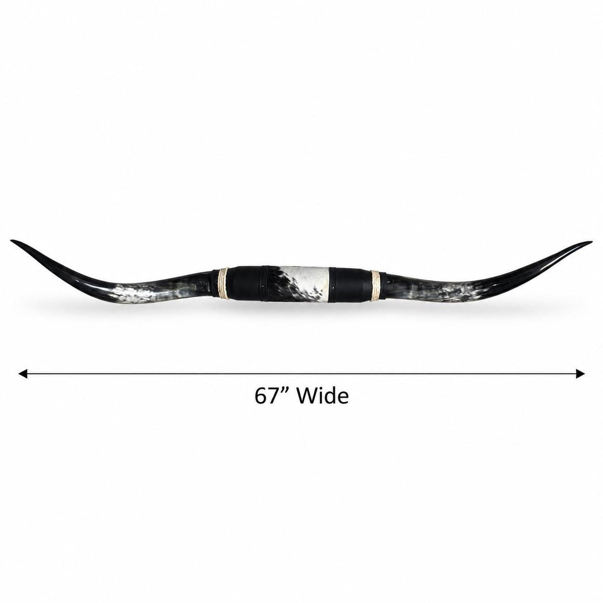 Mounted Longhorn Wall Decor, 67” Wide - Natural Horns with Cowhide-Wrapped Wood Mount