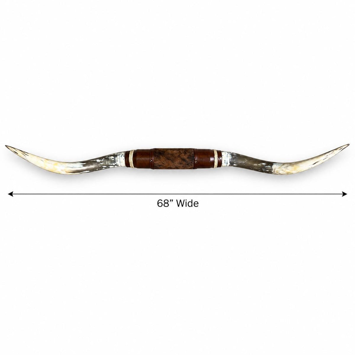Mounted Longhorn Wall Decor, 68” Wide - Natural Horns with Cowhide-Wrapped Wood Mount