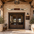 Mounted Longhorn Wall Decor, 68” Wide - Natural Horns with Cowhide-Wrapped Wood Mount