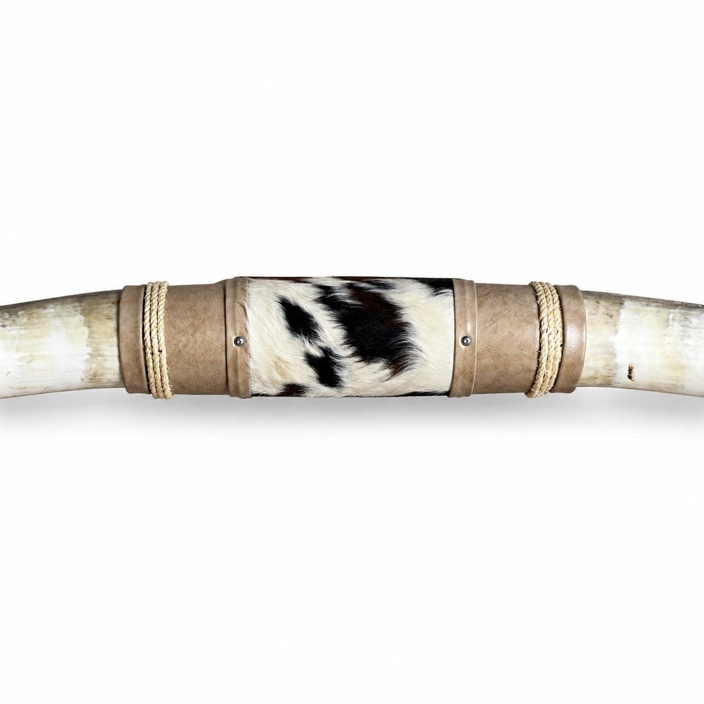 Mounted Longhorn Wall Decor, 60” Wide - Natural Horns with Cowhide-Wrapped Wood Mount