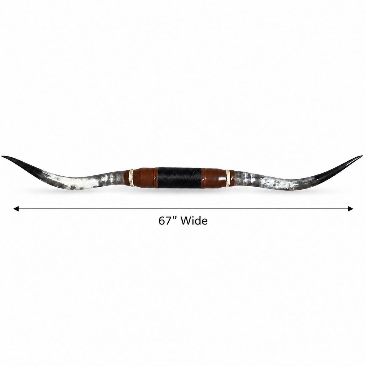 Mounted Longhorn Wall Decor, 67” Wide - Natural Horns with Cowhide-Wrapped Wood Mount