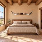 Mounted Longhorn Wall Decor, 63” Wide - Natural Horns with Cowhide-Wrapped Wood Mount