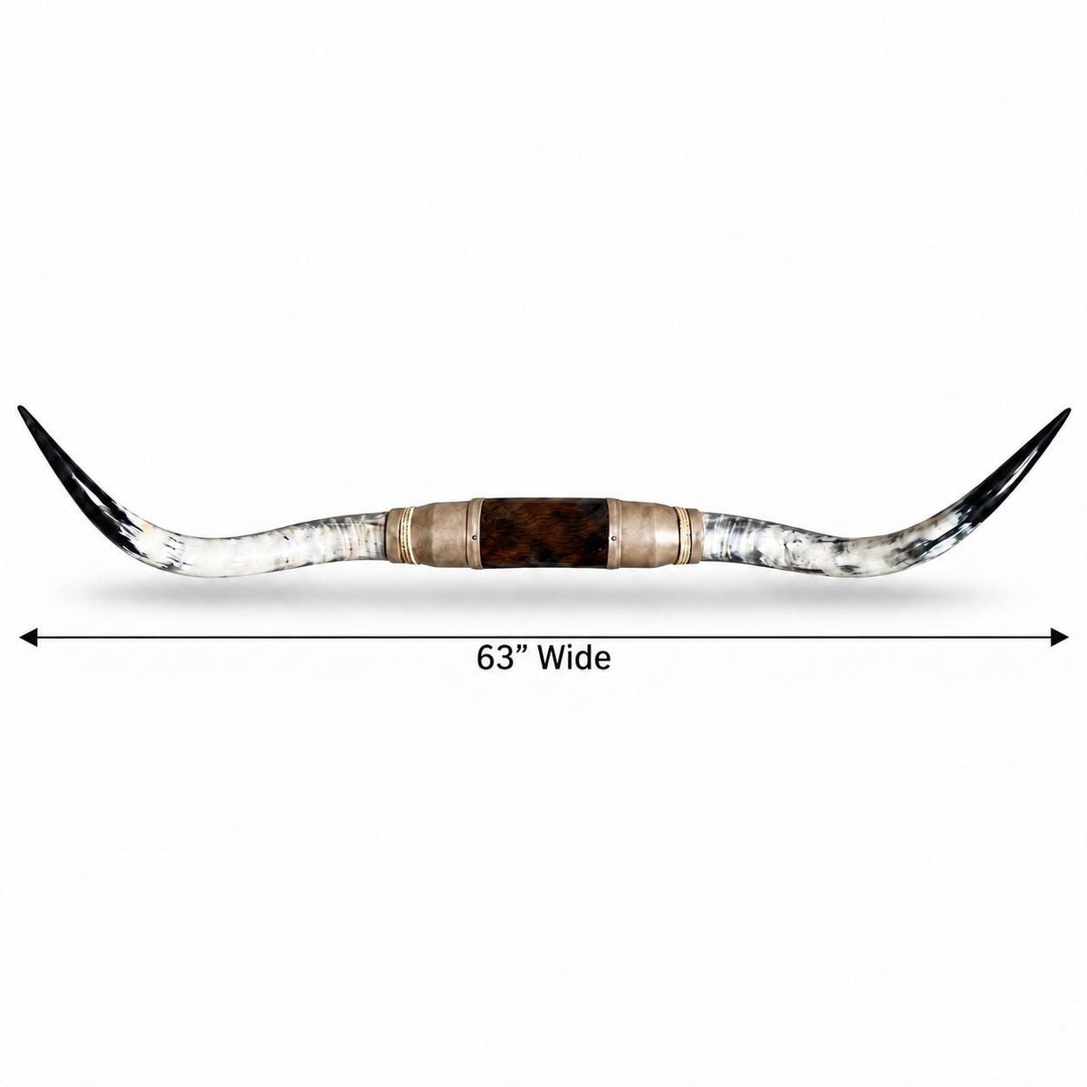 Mounted Longhorn Wall Decor, 63” Wide - Natural Horns with Cowhide-Wrapped Wood Mount