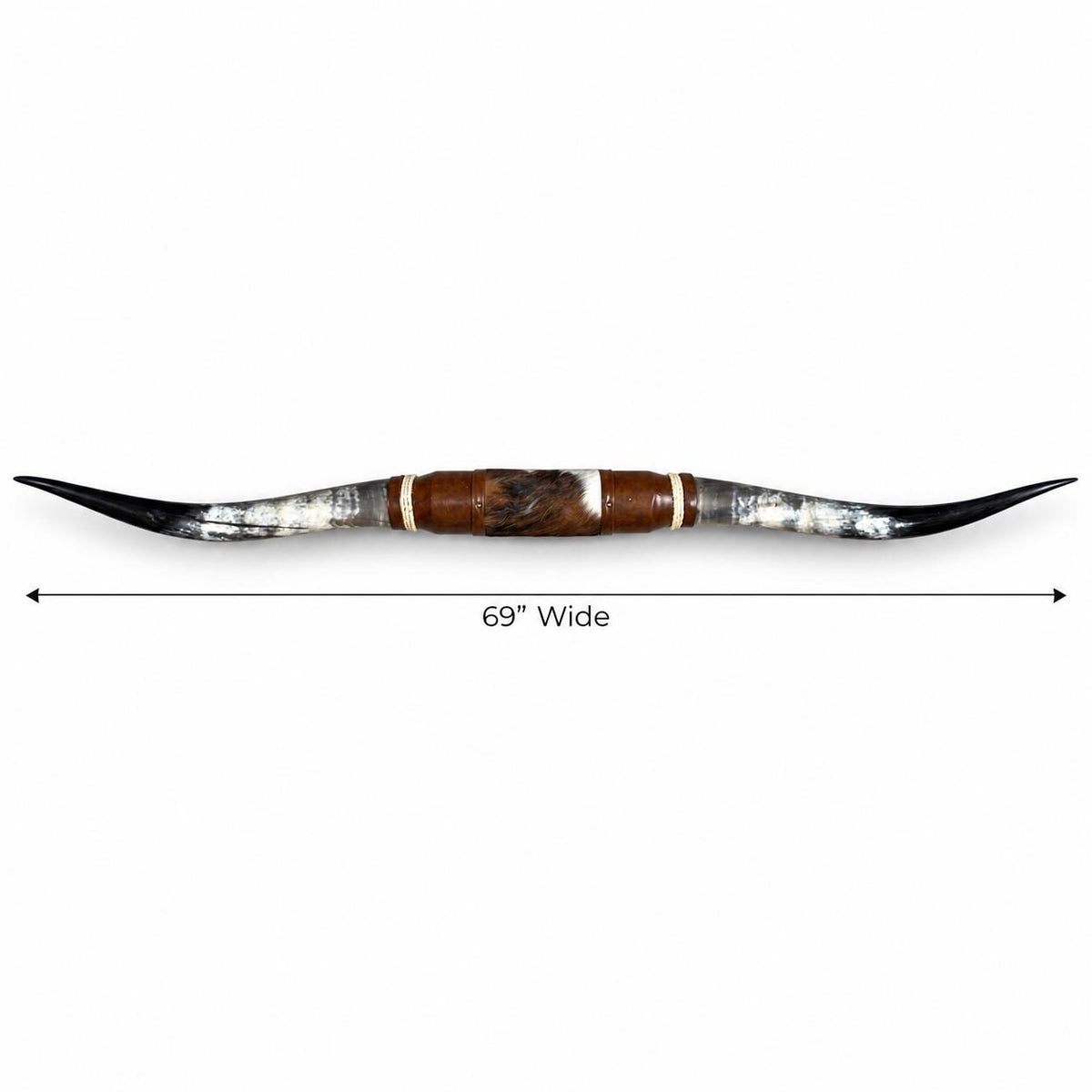 Mounted Longhorn Wall Decor, 69” Wide - Natural Horns with Cowhide-Wrapped Wood Mount
