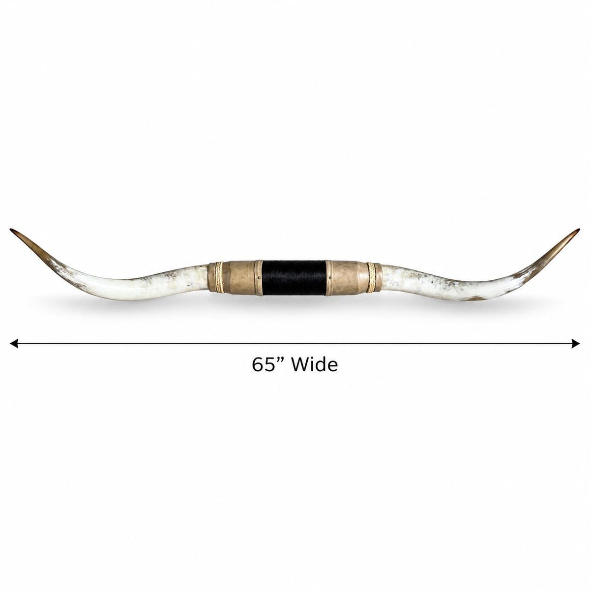 Mounted Longhorn Wall Decor, 65” Wide - Natural Horns with Cowhide-Wrapped Wood Mount