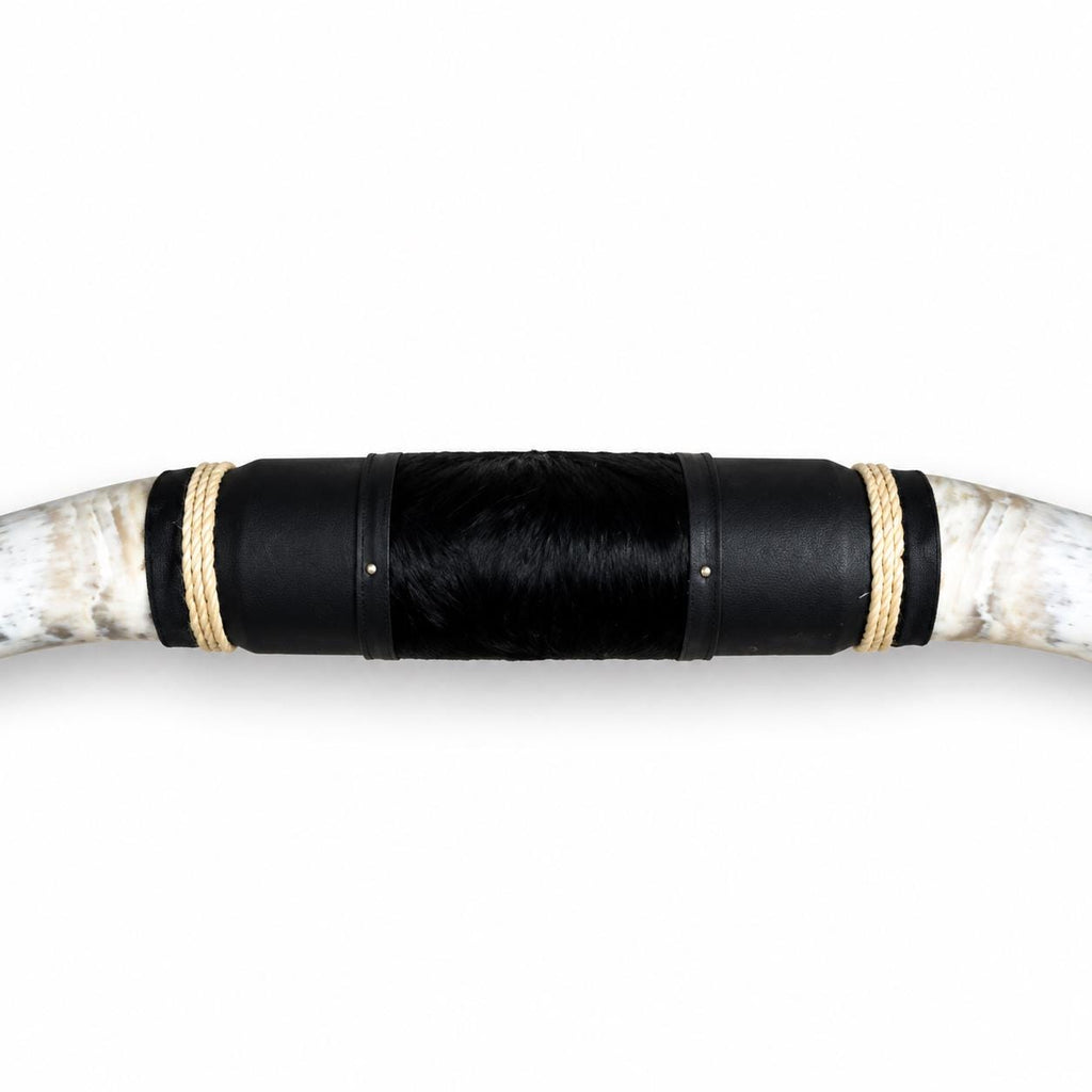 Mounted Longhorn Wall Decor, 66” Wide - Natural Horns with Cowhide-Wrapped Wood Mount