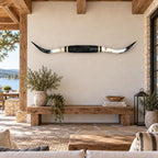Mounted Longhorn Wall Decor, 69” Wide - Natural Horns with Cowhide-Wrapped Wood Mount
