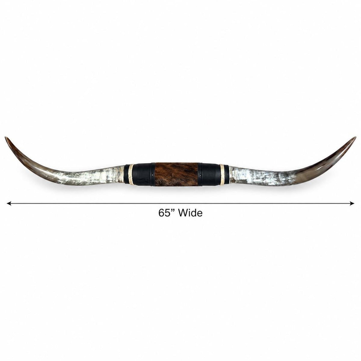 Mounted Longhorn Wall Decor, 65” Wide - Natural Horns with Cowhide-Wrapped Wood Mount