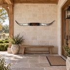 Mounted Longhorn Wall Decor, 65” Wide - Natural Horns with Cowhide-Wrapped Wood Mount