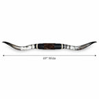 Mounted Longhorn Wall Decor, 69” Wide - Natural Horns with Cowhide-Wrapped Wood Mount