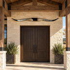 Mounted Longhorn Wall Decor, Approx. 6 Ft Wide - Slender Natural Horns with Cowhide-Wrapped Wood Mount