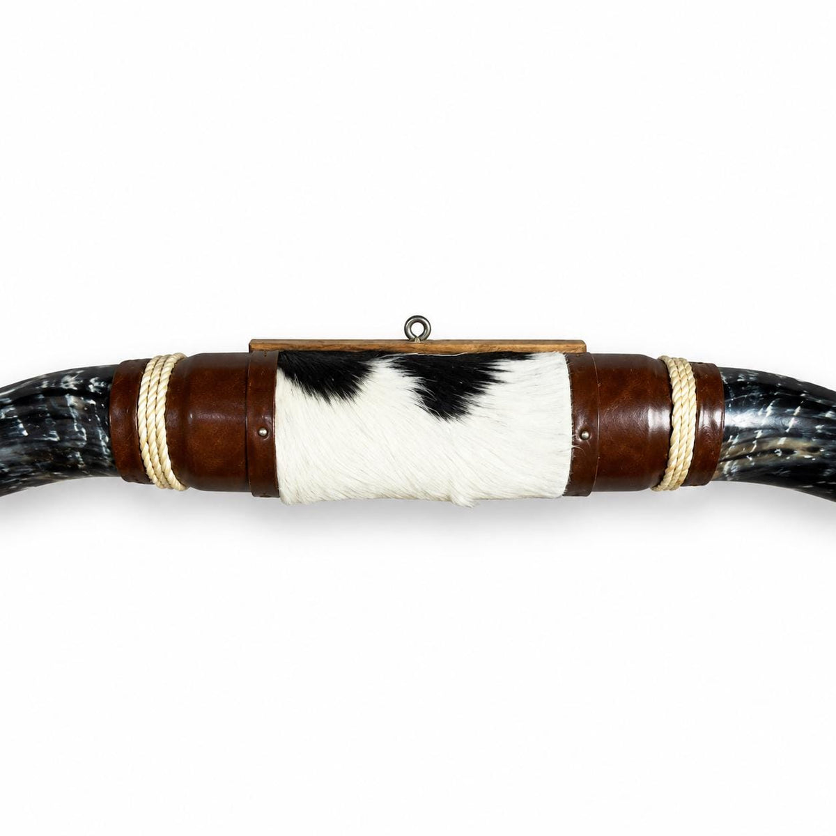 Mounted Longhorn Wall Decor, 66” Wide - Natural Horns with Cowhide-Wrapped Wood Mount