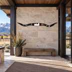 Mounted Longhorn Wall Decor, 66” Wide - Natural Horns with Cowhide-Wrapped Wood Mount