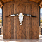 Longhorn Skull Wall Decor, 41” Wide – Natural Dark Horns, Rustic Ranch Decor