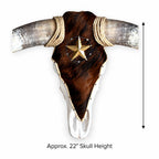 Longhorn Skull Wall Decor, 41” Wide – Brown Cowhide with Western Star
