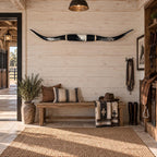 Mounted Longhorn Wall Decor, 67” Wide - Natural Horns with Cowhide-Wrapped Wood Mount