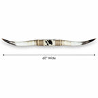 Mounted Longhorn Wall Decor, 60” Wide - Natural Horns with Cowhide-Wrapped Wood Mount