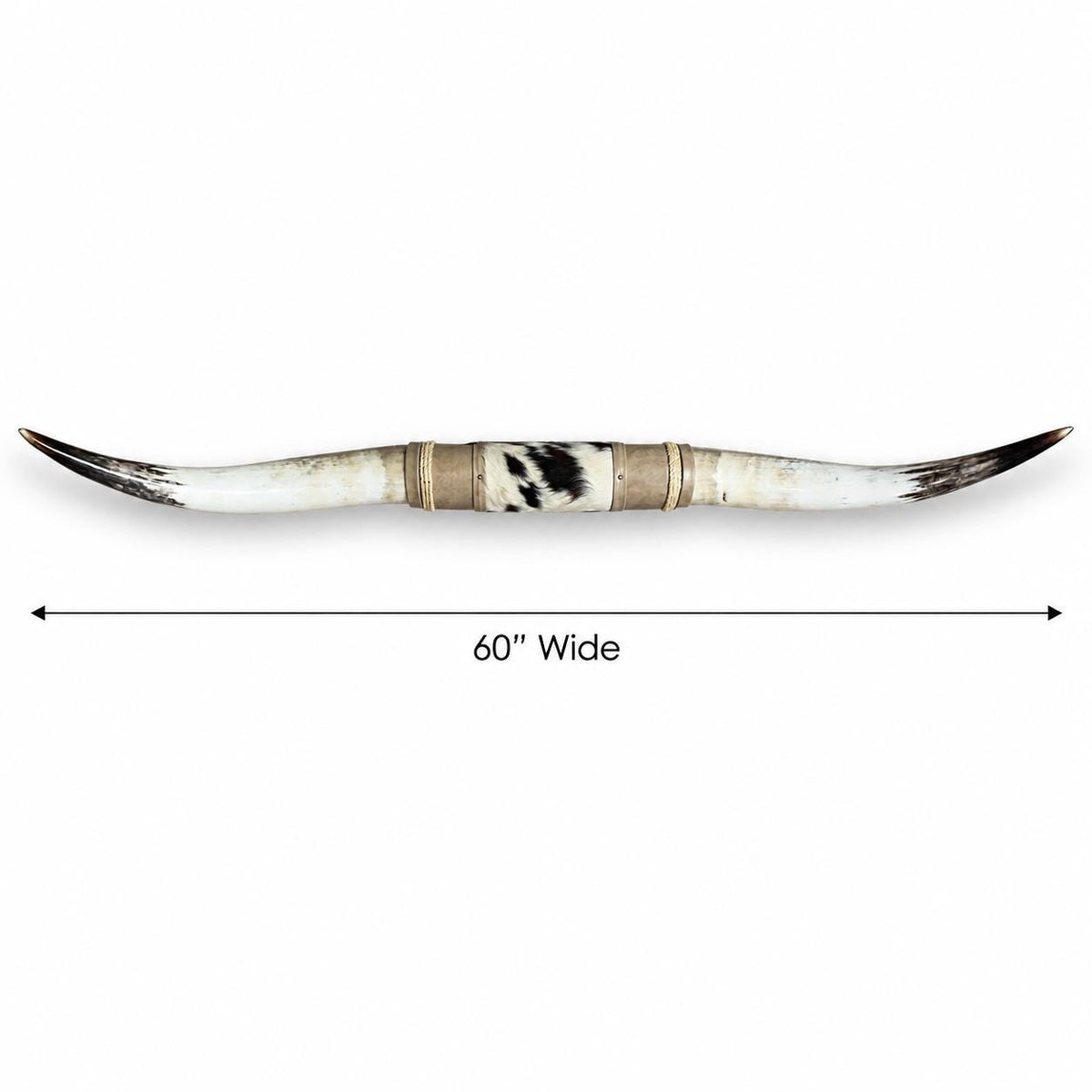 Mounted Longhorn Wall Decor, 60” Wide - Natural Horns with Cowhide-Wrapped Wood Mount