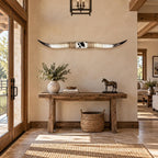 Mounted Longhorn Wall Decor, 60” Wide - Natural Horns with Cowhide-Wrapped Wood Mount