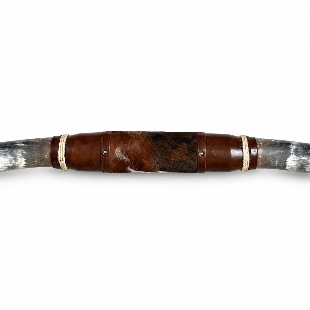 Mounted Longhorn Wall Decor, 68” Wide - Natural Horns with Cowhide-Wrapped Wood Mount