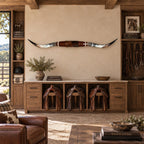 Mounted Longhorn Wall Decor, 68” Wide - Natural Horns with Cowhide-Wrapped Wood Mount
