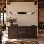 Mounted Longhorn Wall Decor, 66” Wide - Natural Horns with Cowhide-Wrapped Wood Mount