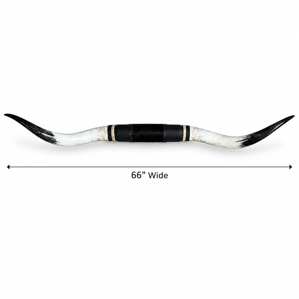 Mounted Longhorn Wall Decor, 66” Wide - Natural Horns with Cowhide-Wrapped Wood Mount