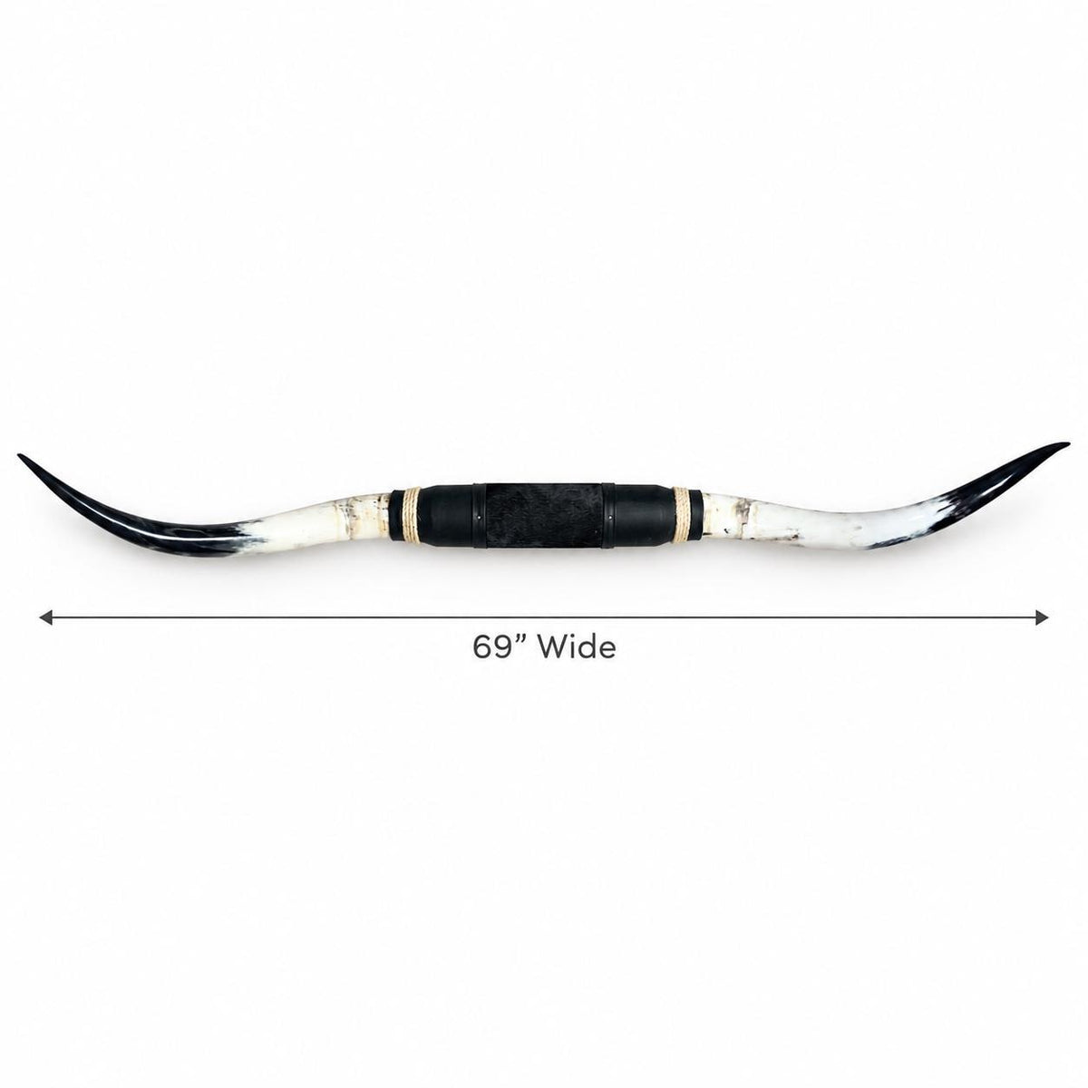 Mounted Longhorn Wall Decor, 69” Wide - Natural Horns with Cowhide-Wrapped Wood Mount