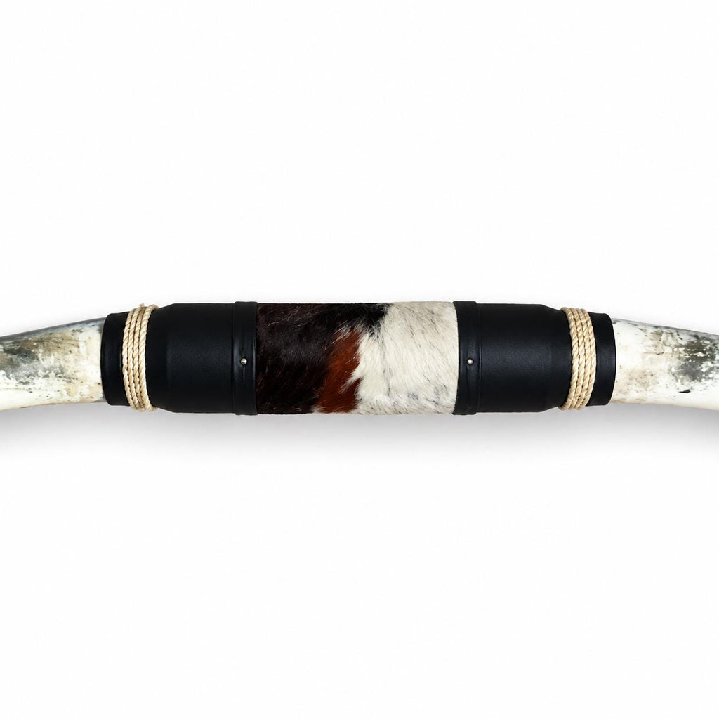 Mounted Longhorn Wall Decor, 69” Wide - Natural Horns with Cowhide-Wrapped Wood Mount