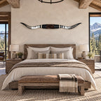 Mounted Longhorn Wall Decor, 69” Wide - Natural Horns with Cowhide-Wrapped Wood Mount
