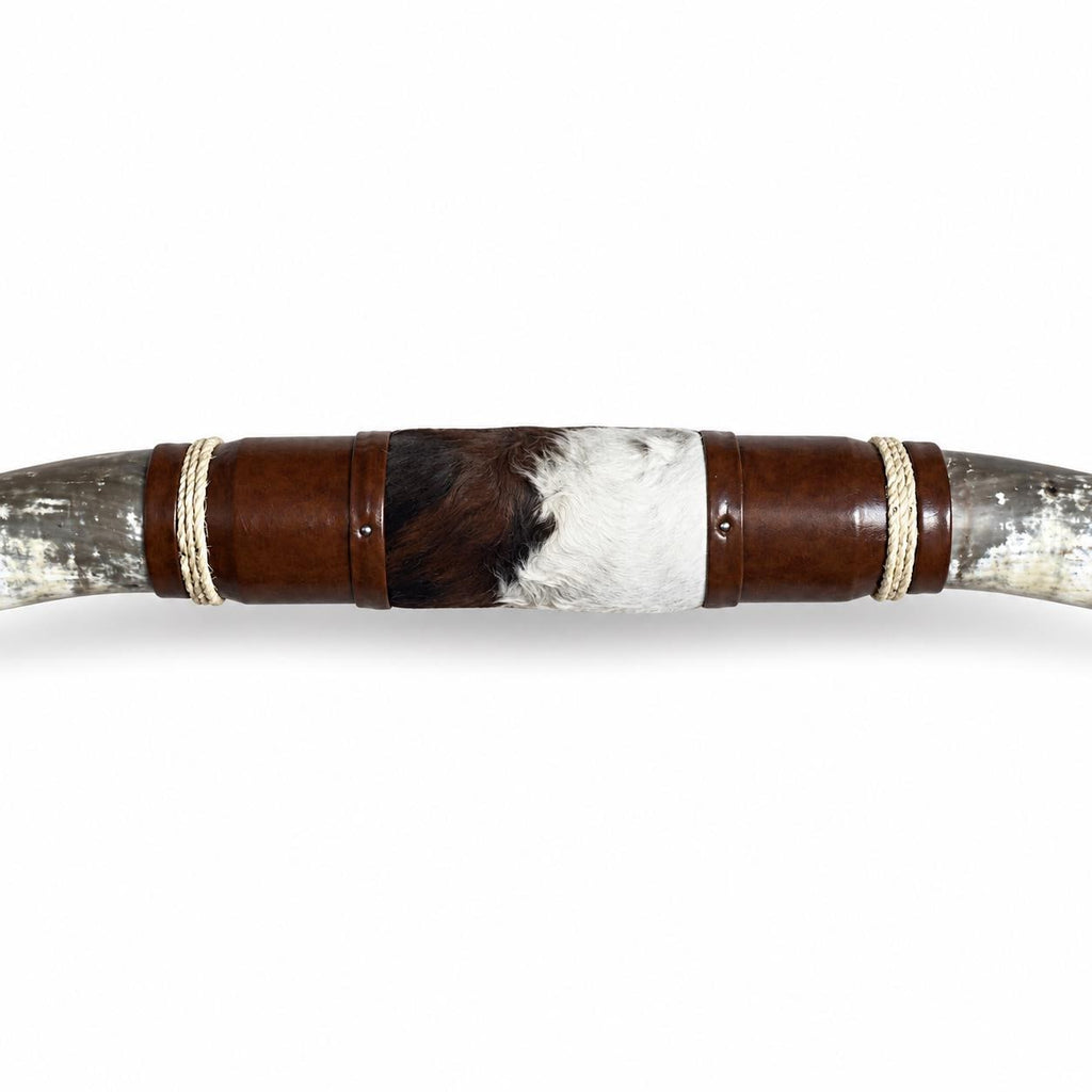 Mounted Longhorn Wall Decor, 68” Wide - Natural Horns with Cowhide-Wrapped Wood Mount